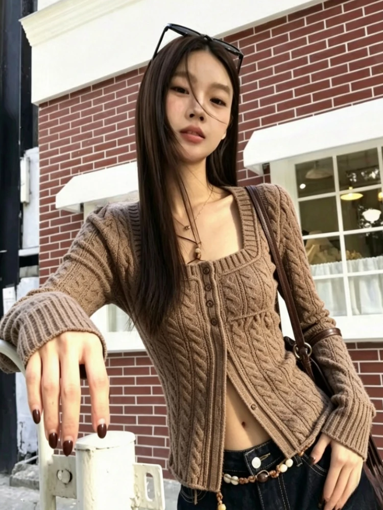 Women Gothic Knitted Pullover Sweater Korean Subculture Harajuku Fashion Solid Color Slim Fit Casual Elegant Daily Jumpers Tops