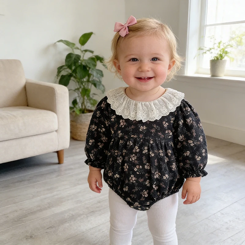 2026 Neuer Frühlings-Baby-Strampler für Mädchen 0-24M Langarm Baumwolle Bedruckt Koreanischer Stil Kletter-Strampler Süße Babykleidung – Detail 1
