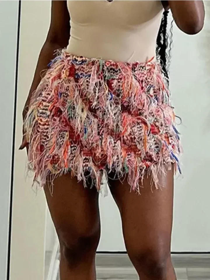 

Красочная полосатая юбка с кисточками, женская летняя трендовая эластичная узкая мини-юбка, женские штаны Midnight Club, уличная одежда