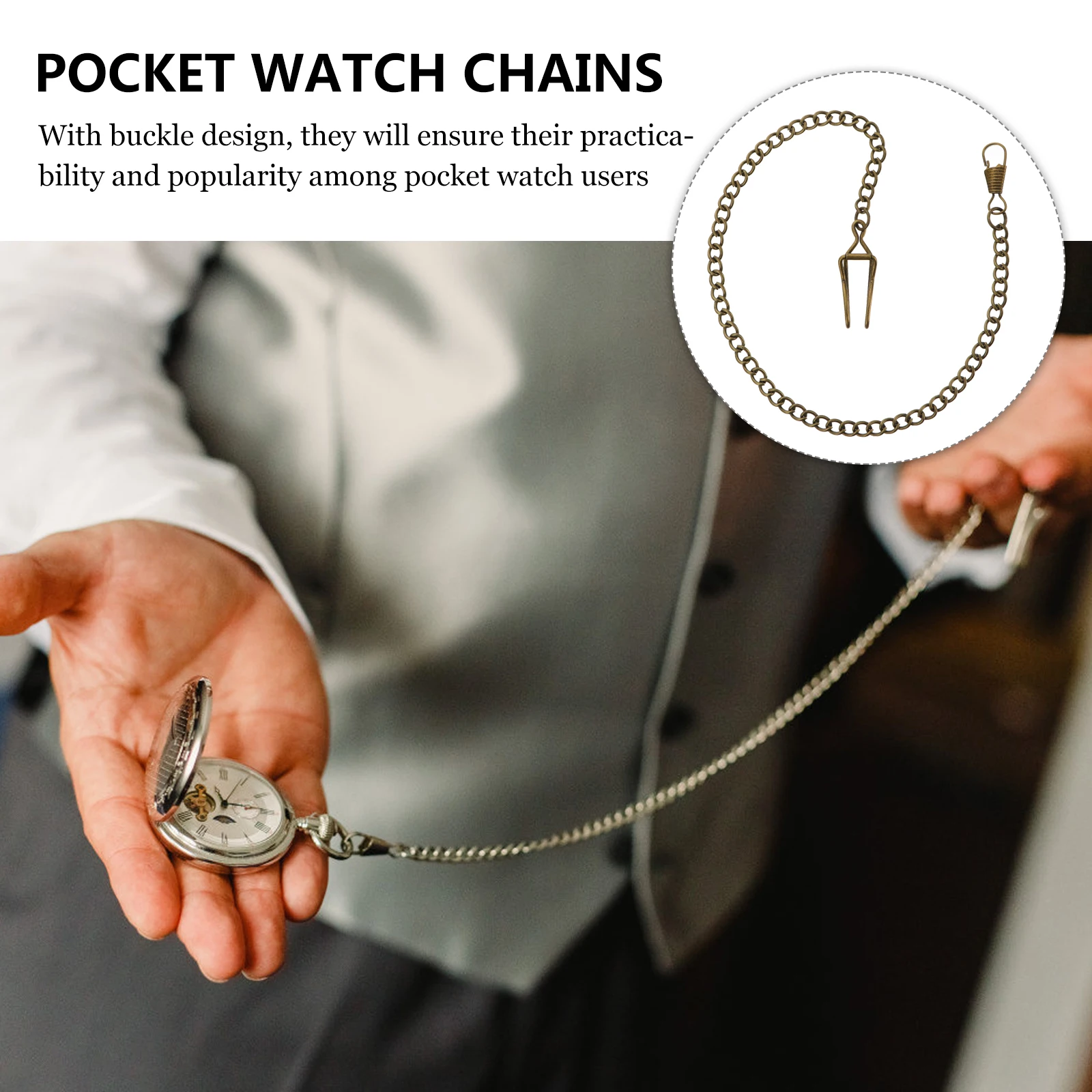 

5pcs 37Cm Vintage Pocket Watch Alloy Belt Chains For Keys Wallets Hanging Decorative Men Gift Pocket Keychain Clip Purse Chains