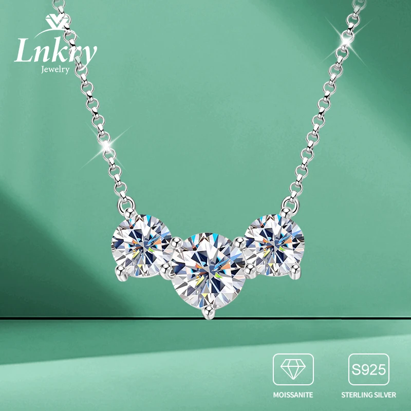 

Lnkry Brilliant Moissanite Necklaces Collier Argent 925 Sterling Silver Three Stone Pendant Necklace For Women Trend Jewelry