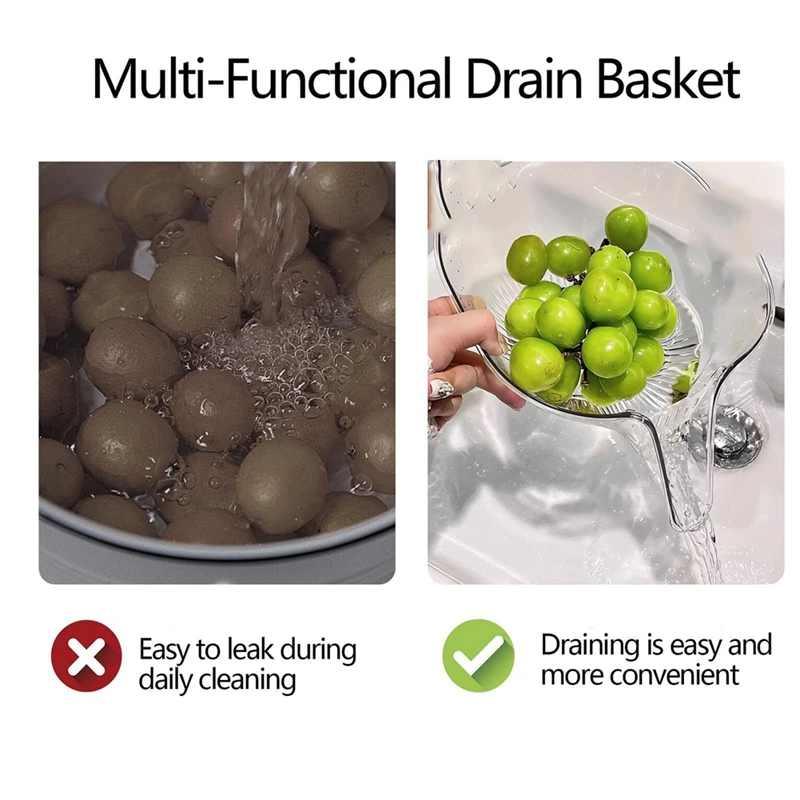 Multi-Functional Drain Basket, Drainage Basket Funnel, Kitchen Plastic Drainer Food Basket, Plastic