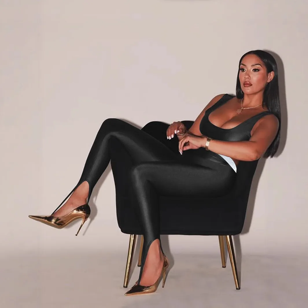 Women's Leggings Black High Waist Thin Tights Satin Finish Full Length Slim Pants Gold Heels Skinny Leggings Woman Women Sports