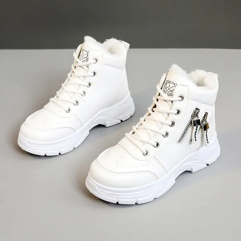 A Pair Of Women's Snow Boots, Round Toe, Flat Heel, Warm, Anti-Slip, High-Top, Fashion, Casual, Suitable For Middle-Aged Women
