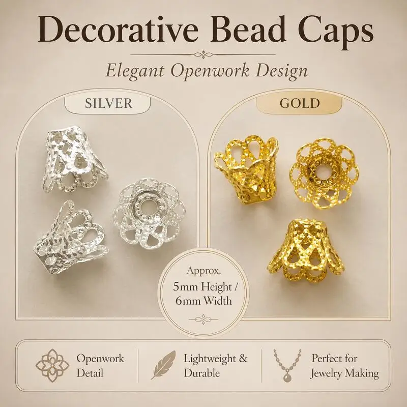 300 Stück 6MM Hohle Blumen-Metallperlenkappen DIY Perlenverbinder Modische Schmuckzubehörteile – Detail 1
