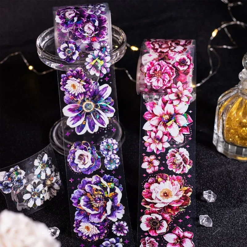 1Roll Tape  Phantom Night Garden Series 6 Styles Shell-Shimmer Flowers for Journal DIY Decor Reusable