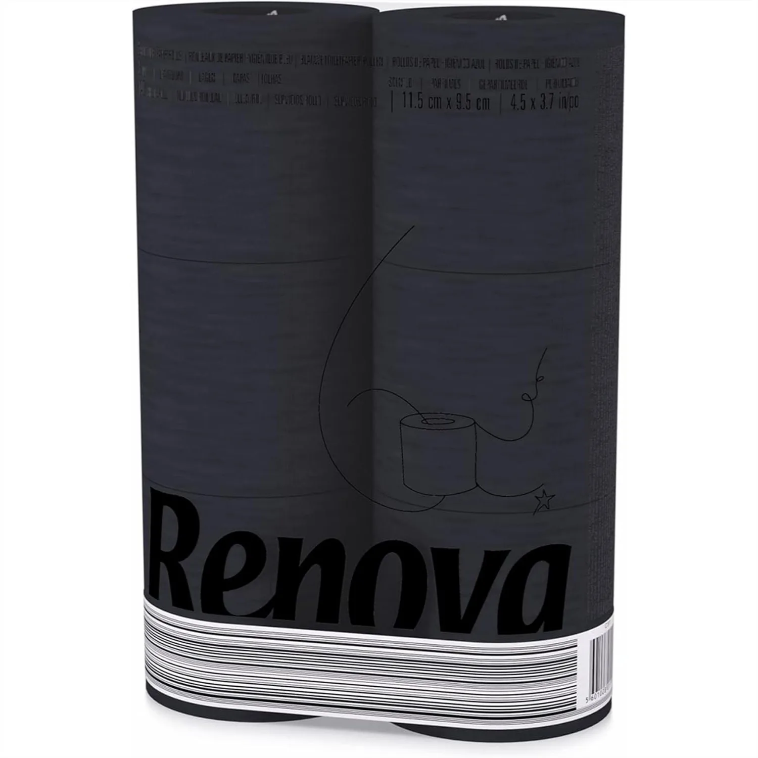 

Renova Black Toilet Paper 3-Ply for Home Office Decor, 6 Compact Rolls of 140 Sheets, Soft and Septic Safe