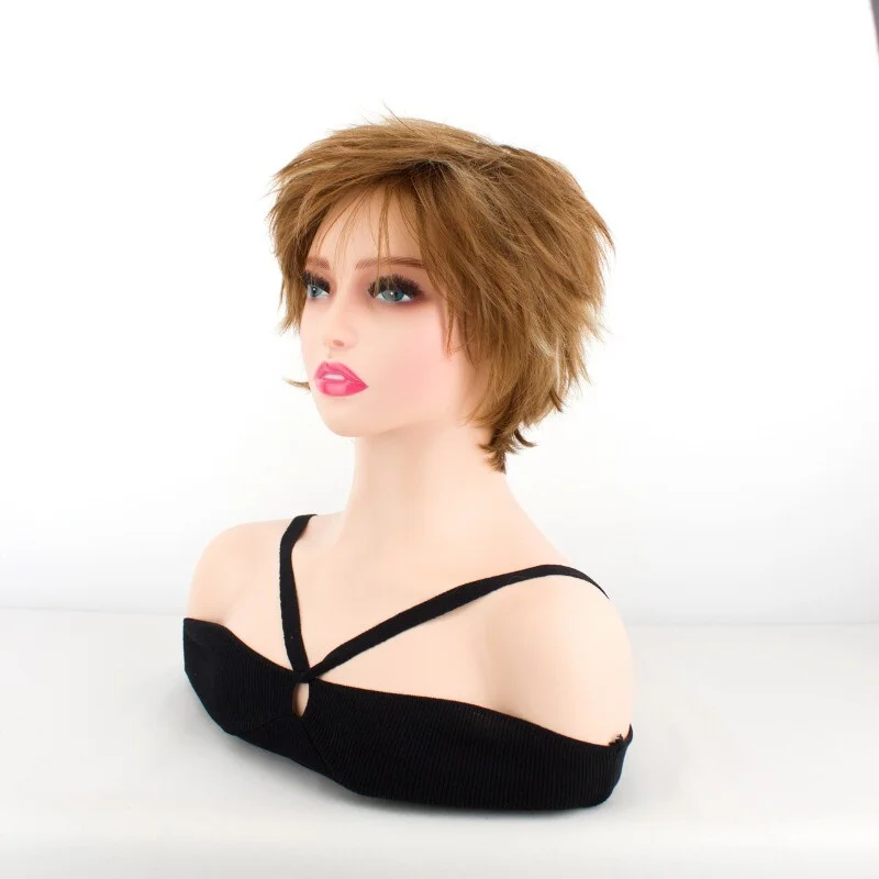 Parrucca da donna naturale da donna Parrucche corte per capelli ricci dorati