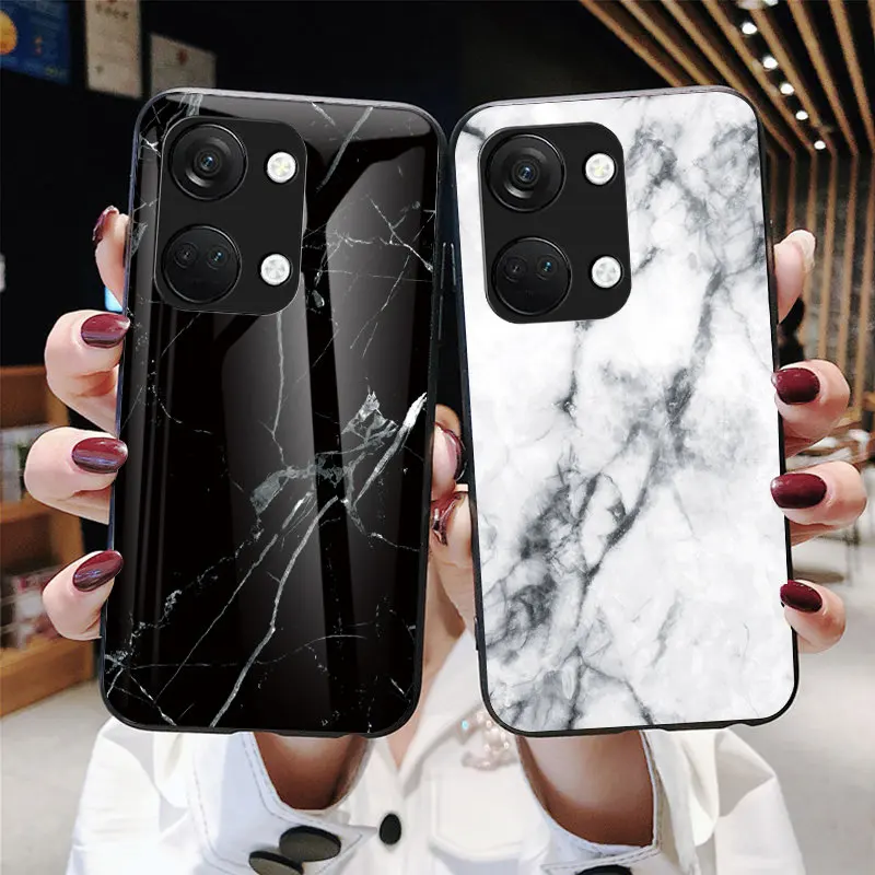 Marble Tempered Glass Case for OnePlus Nord 3 Nord3 CPH2491 Shockproof Silicone Bumper Hard Back Glass Case for Oneplus Nord 3