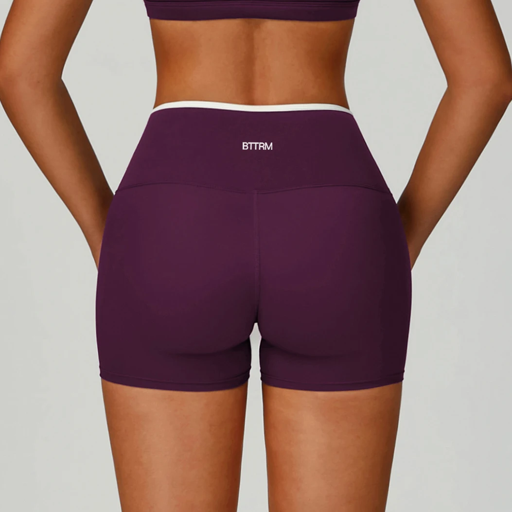 BetterMe Color Block Sports Yoga Shorts Gym  High Waisted Sports Tights Running Fitness Pants Breathable Quick-drying Sportswear