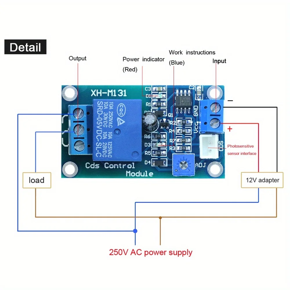 Module de relais de photorésistance 5 V / 12 V XH-M131, interrupteur de contrôle de la lumière et capteur de détection – Compatible Raspberry Pi