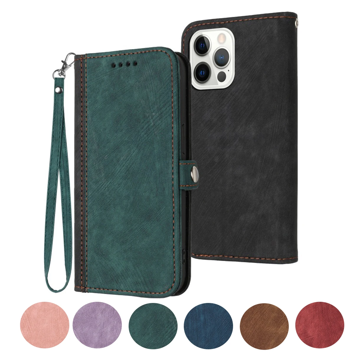

Retro Leather Case For OPPO K12X K10 K7X Multi 3 Cards Slot Wrist Lanyard Anti Drop Wallet Flip Cover For OPPO K12X K10 K7X