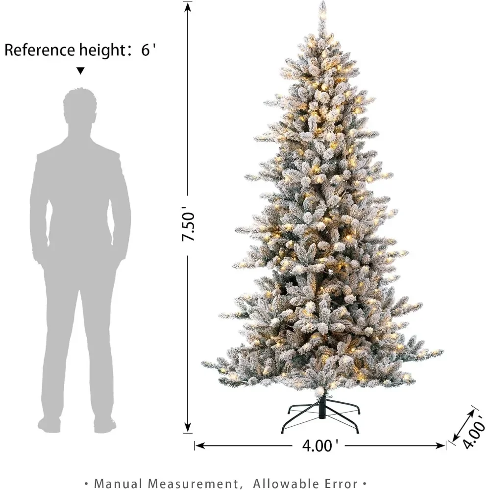 7.5ft Pre-Lit Snow Flocked Fir Christmas Tree, with 400 Warm White Lights,Christmas Trees