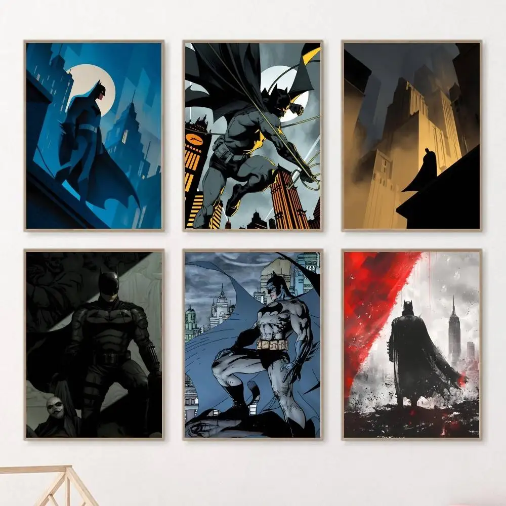 Black Cool Manga Cartoon B-Bat-M-man Posters HD Print Vintage Wall Art Decor for Home Study Room