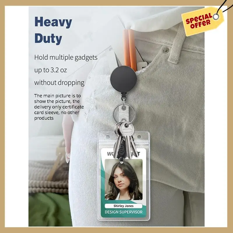 3Pack Retractable Badge Reel With Swivel Alligator Clip Heavy Duty Retractable Keychain With Stainless Steel Spring Coil Durable