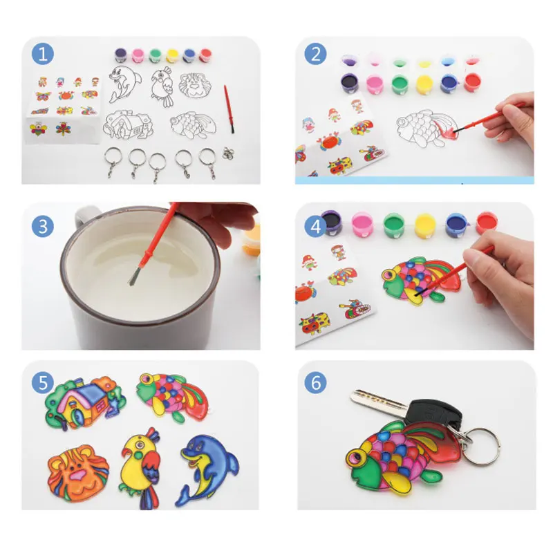 5pcs Window Art Suncatcher Painting Kit Crafts Activities Ideas Birthday Gifts DIY Make Own Key Chain Cartoon Toy Art Craft Kits