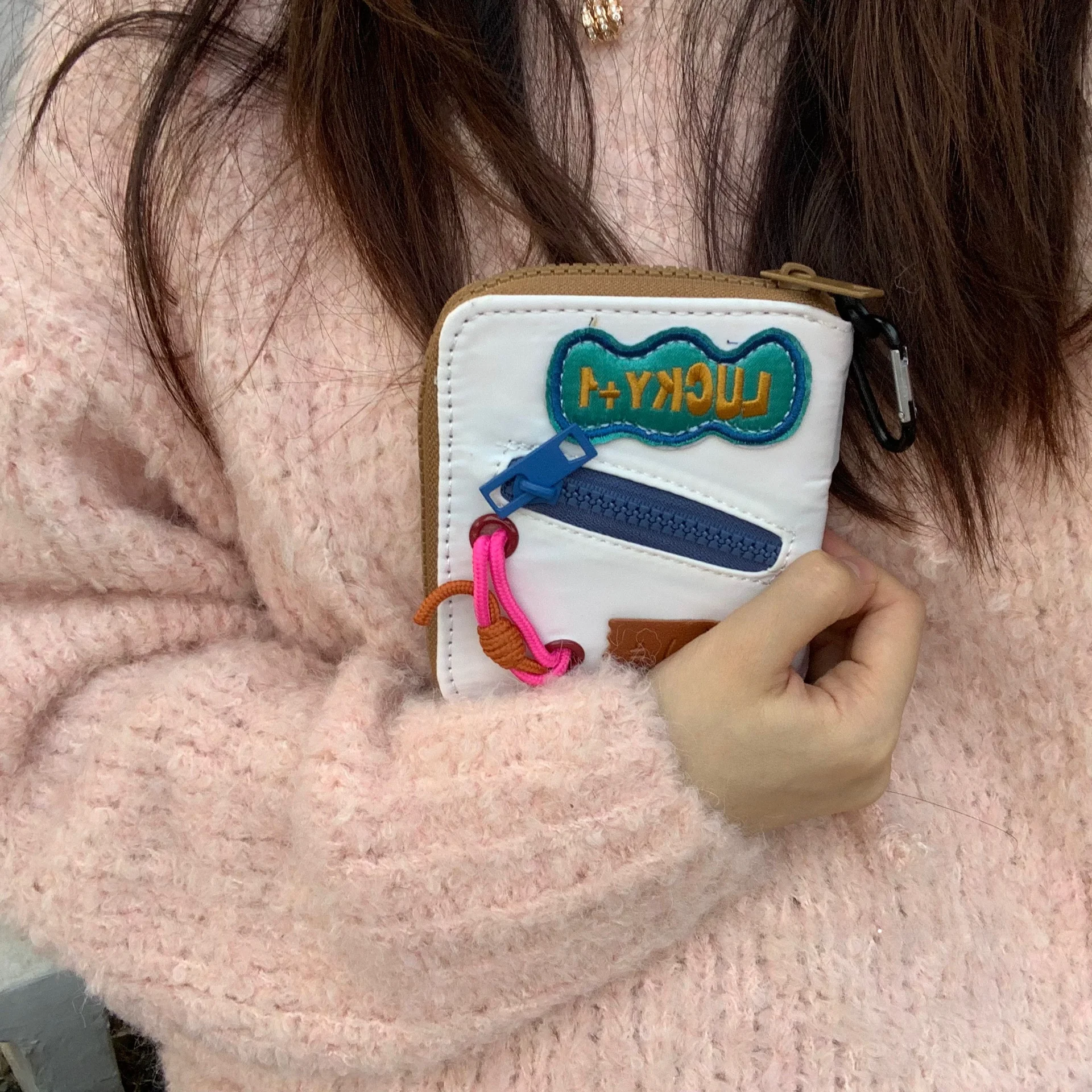 Luy M Portafoglio multi-carta con cerniera in tessuto grande Capaci Portamonete portatile Portafoglio ort Sle con superficie morbida