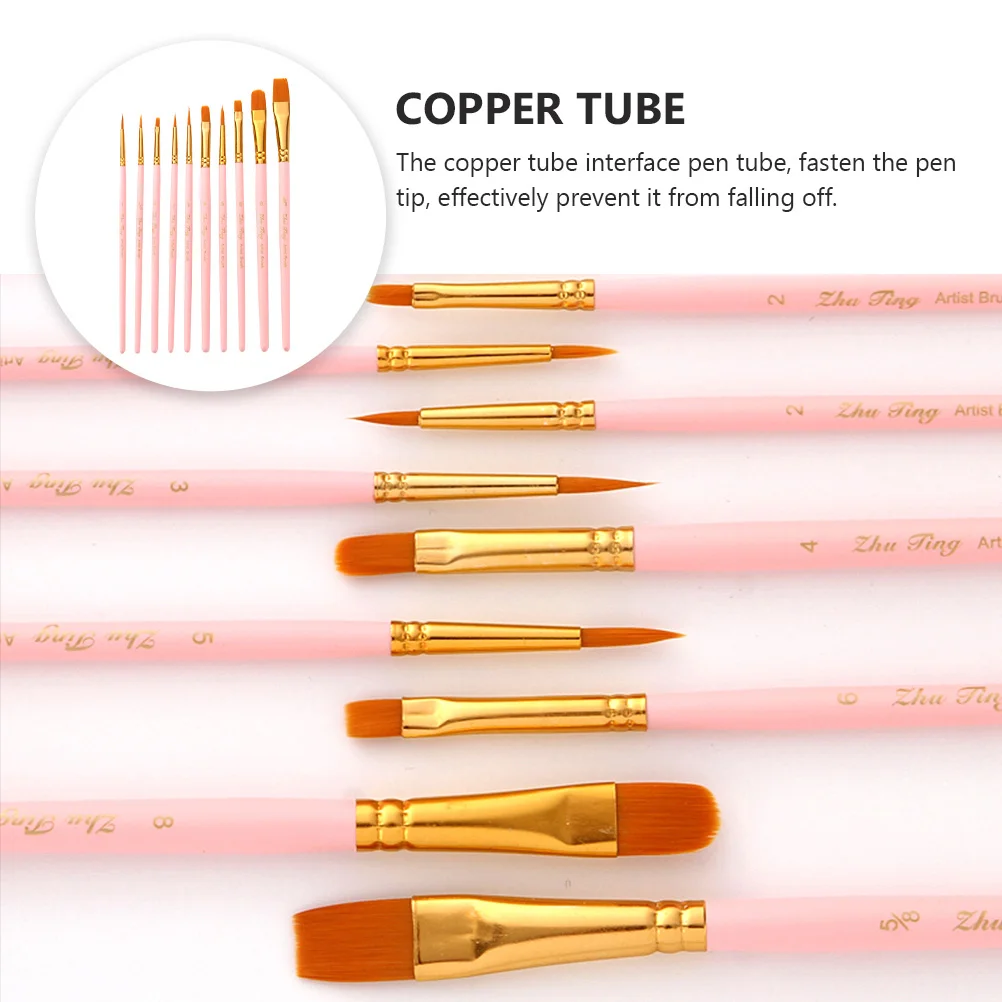 

10Pcs Painting Brush Set Premium Wood Handle Copper Tube Nylon Wool Oil Watercolor Gouache Artist Painting Supplies