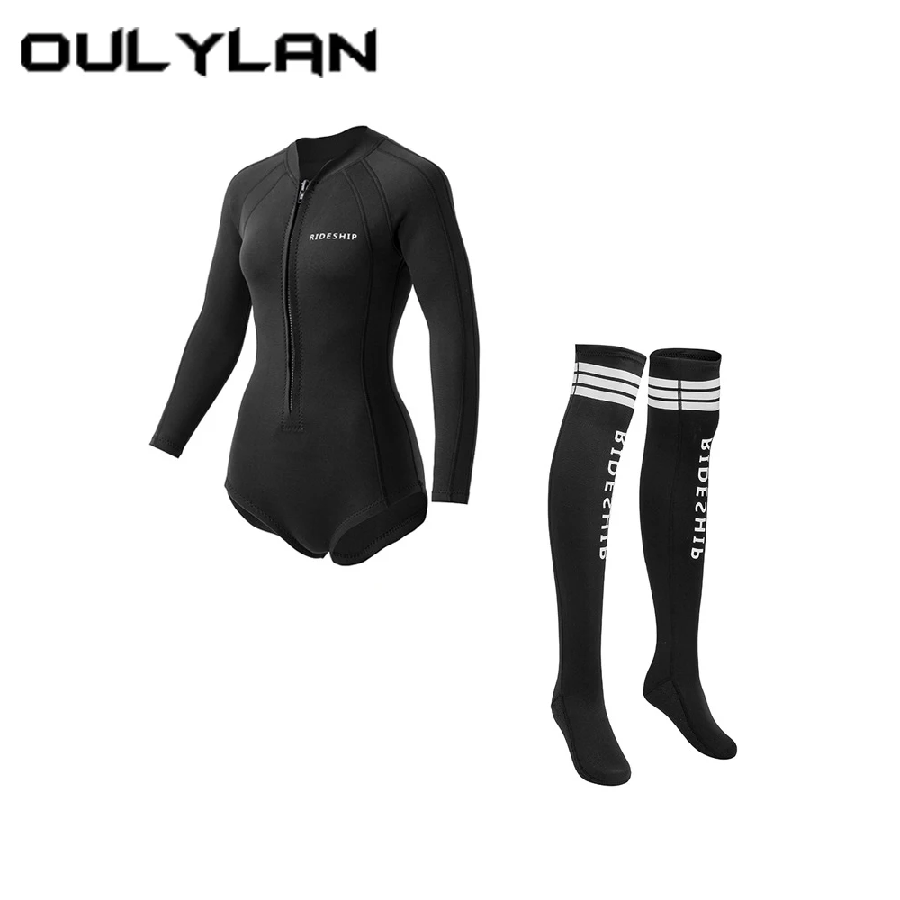 New Style Female 2MM One-Piece Diving Suit Sun Protection Snorkeling Surf Jellyfish Suit Cold Warm Triangle Sock Swimsuit