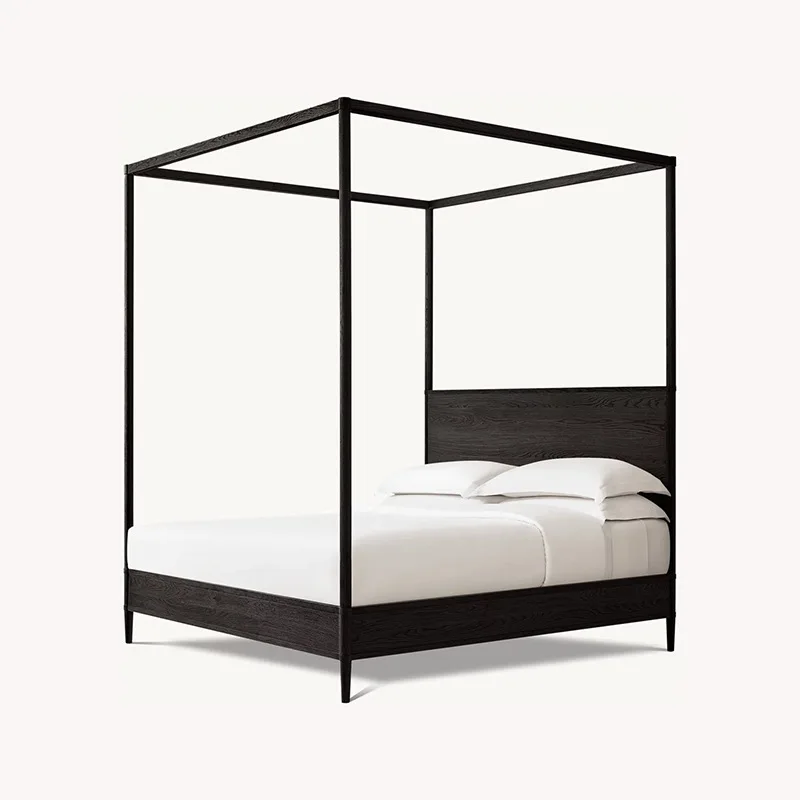 Bed with bed frame Bedroom All solid wood red oak log American casual simple master Source factory