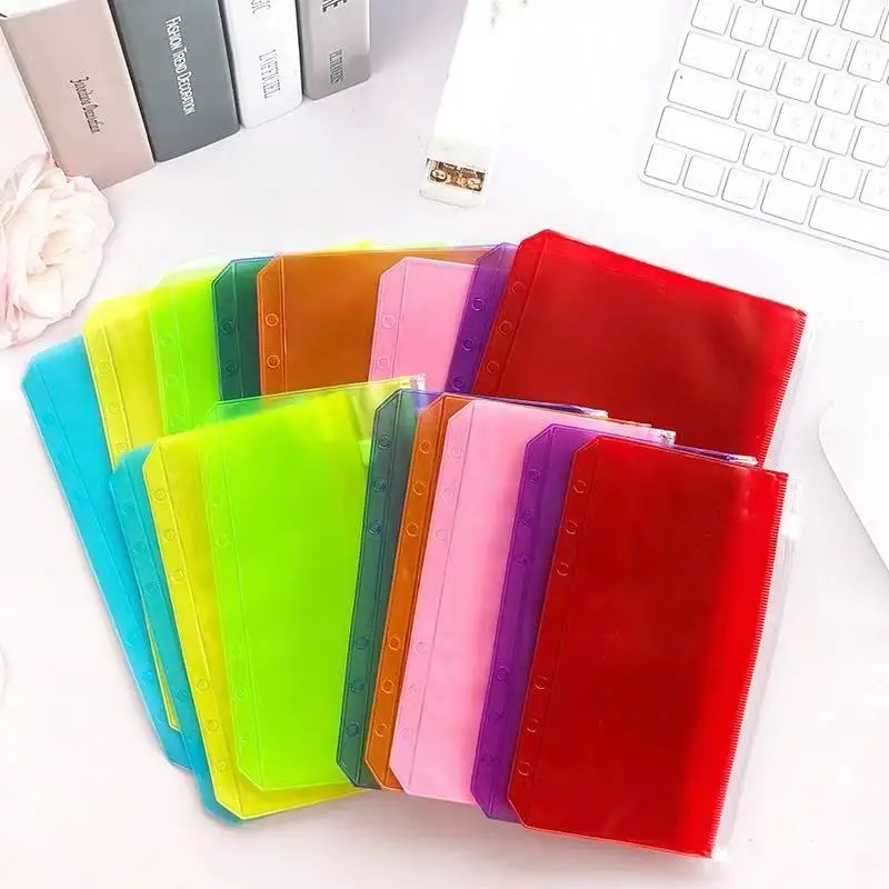 A5/A6 7PcsColofrful Binder Pockets Binder Zipper Folders For 6-ring Notebook Binder Waterproof Pvc Leaf Document Filing Bag