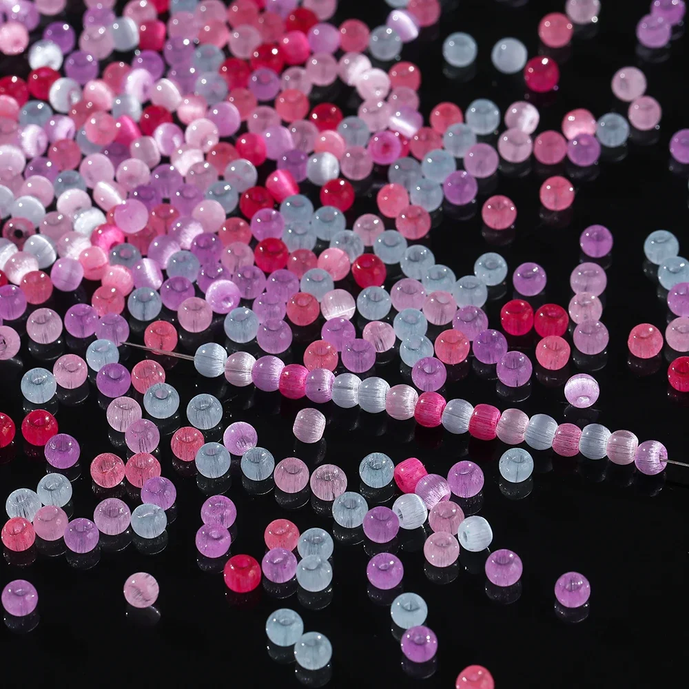 100pcs Glass Imitation Cat Eye Round Beads Colorful Straight Hole Loose Beads Handmade Diy Beaded Earrings Accessories Bracelets