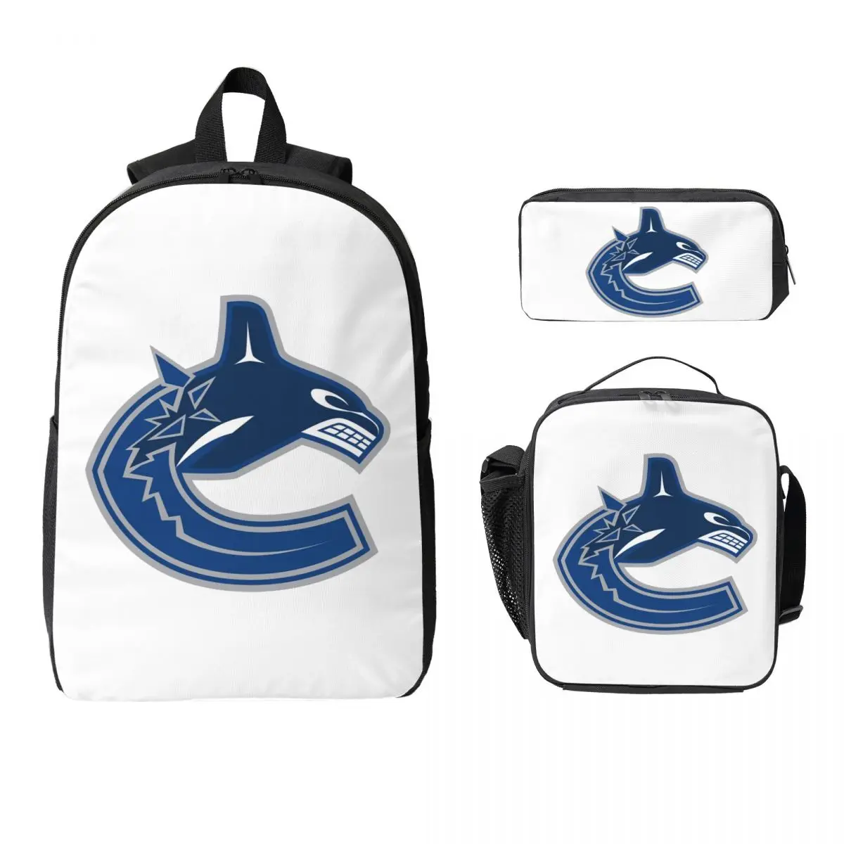 

Eel Hockey Vancouver Canucks Merch BackpackBookBag School Bag Laptop Shoulder Bags 3ps Insulated Lunch Bag Pencil Case