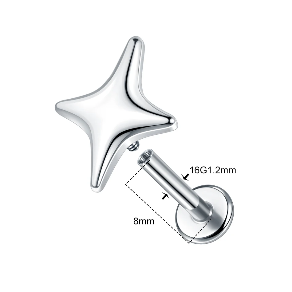 1/5pcs Stainless Steel Four-Pointed Star Conch Labret Lip Stud Internally Threaded Cartilage Helix Tragus Piercing Body Jewelry