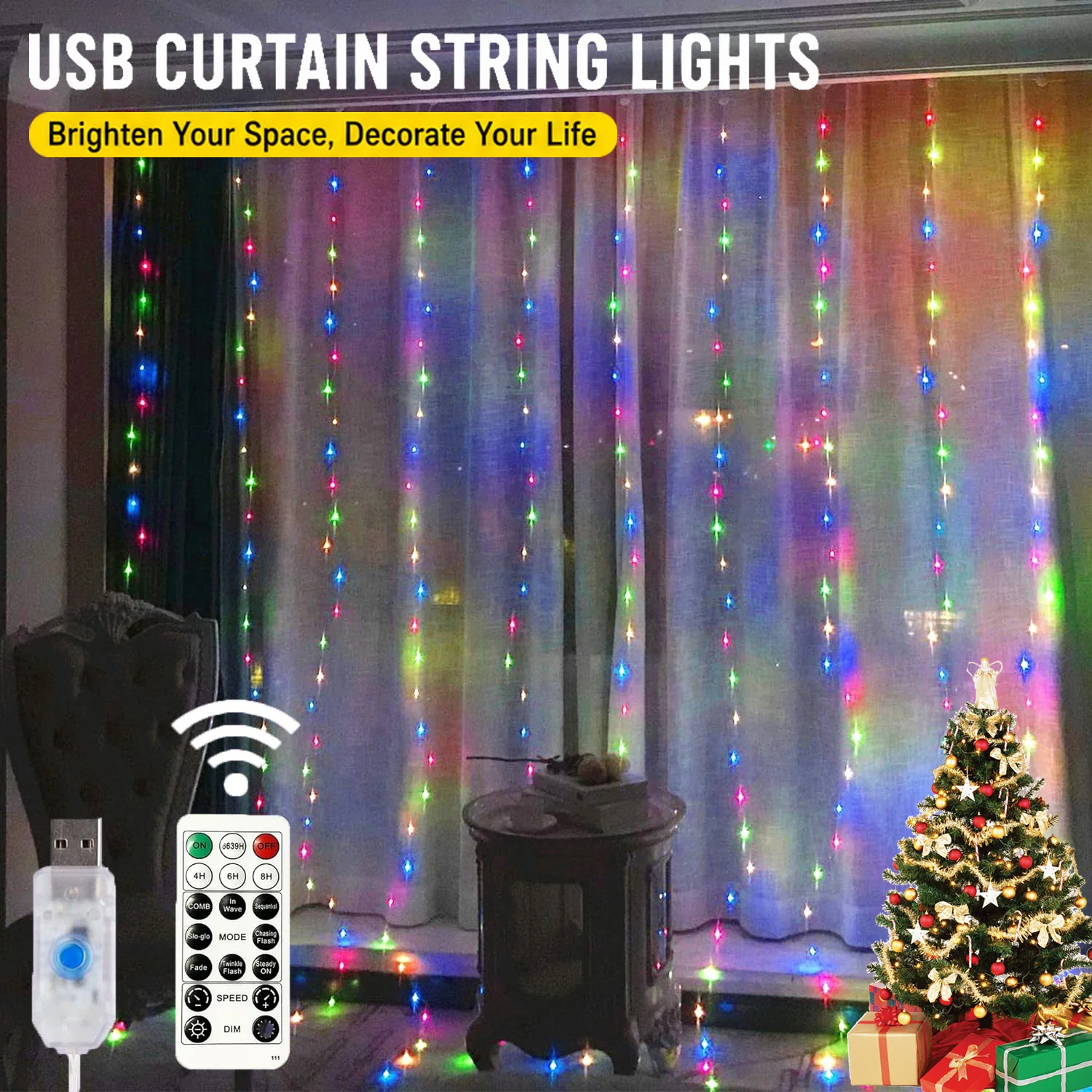 LED Curtain String Lights USB Festoon Remote Control Garland Fairy Lights Wedding Christmas Decoration for Home Bedroom