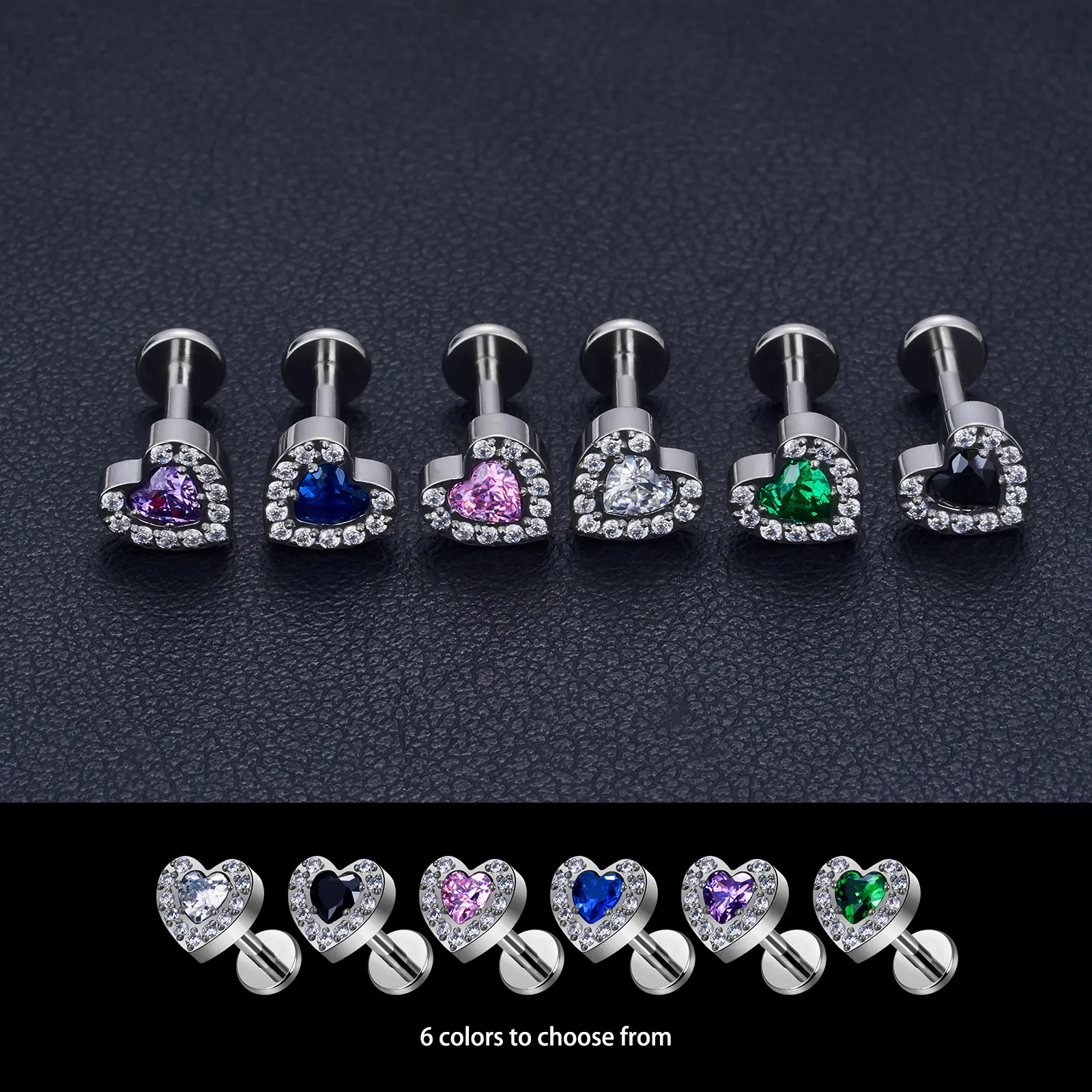 ASTM F136 G23 Titanium Labret Studs Tragus Lip Piercing Body Jewelry Stud Earrings for Women Heart CZ Top Internal Thread