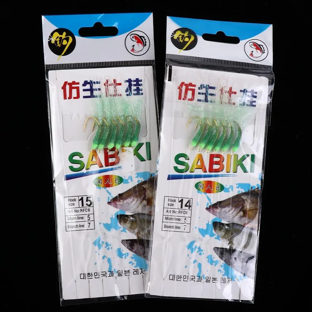 Equipamento sabiki de borracha verde, ganchos dourados, aços de carbono, ganchos de corda de pesca, isca de mar, iscas de penas, sabiki, isca de pesca de carpa
