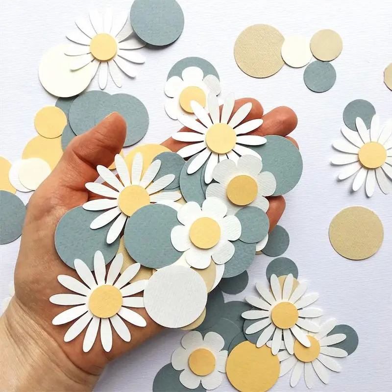 100Pcs Party Theme Decoration Circular Daisy Confetti Baby Shower Wedding Bridal Gift Party Birthday Party Table Throwing Confet