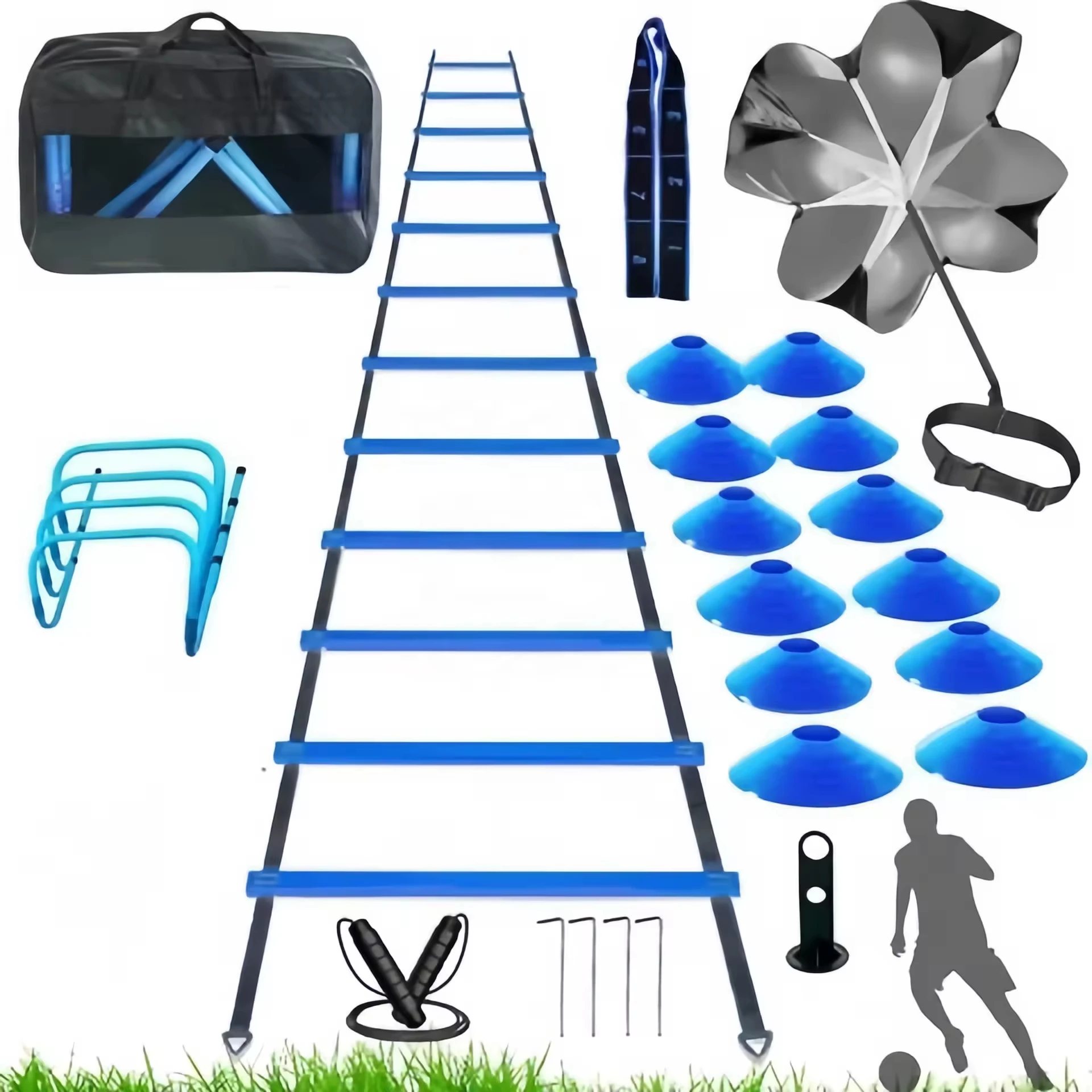 

Custom Football Soccer Basketball Athletes Agility Ladder Agility Equipment Training Set Cones Hurdles Parachute