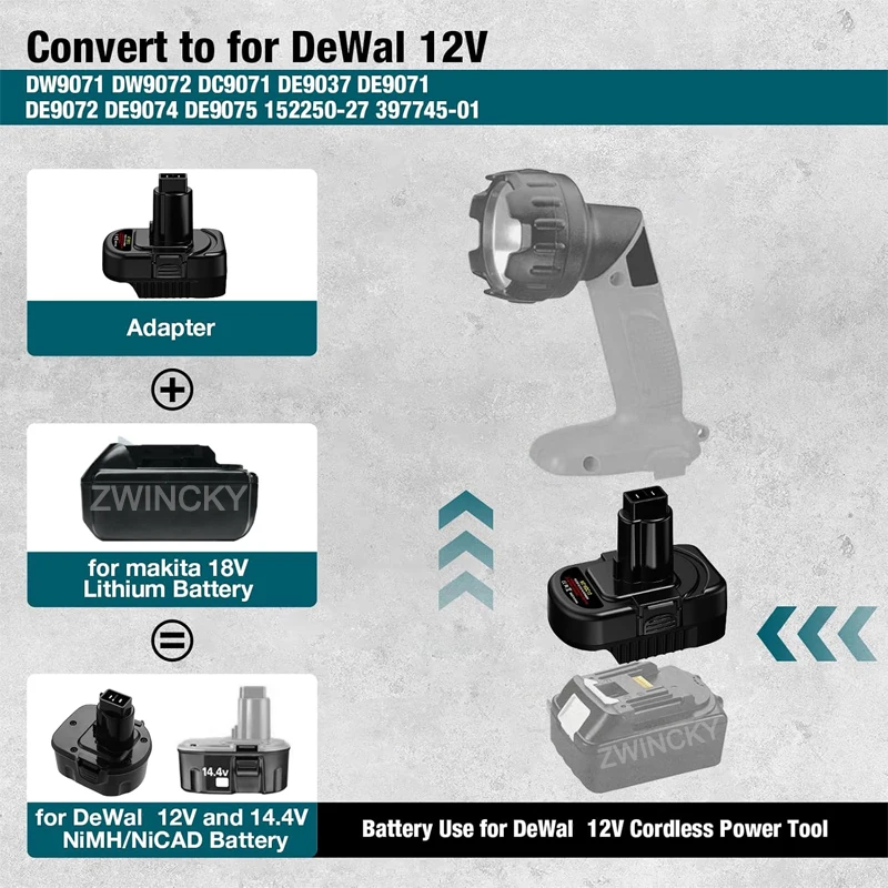 Battery Adapter For Makita/Dewal/Milwaukee 18V Lithium Battery Convert to for Dewal 12V 14.4V Ni-MH Battery Tool(Only Adapter)