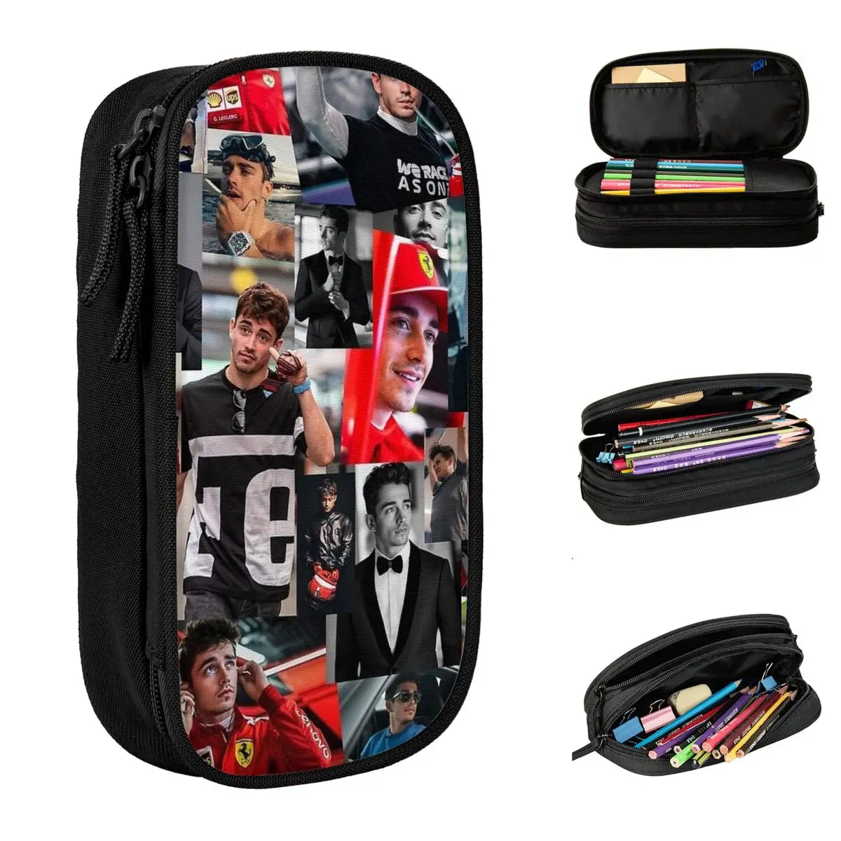 Monacan Racing Driver Collage Lápis Casos, Grande Capacidade Pen Box Sacos, Material Escolar, Presentes para Estudantes, Alta Capacidade