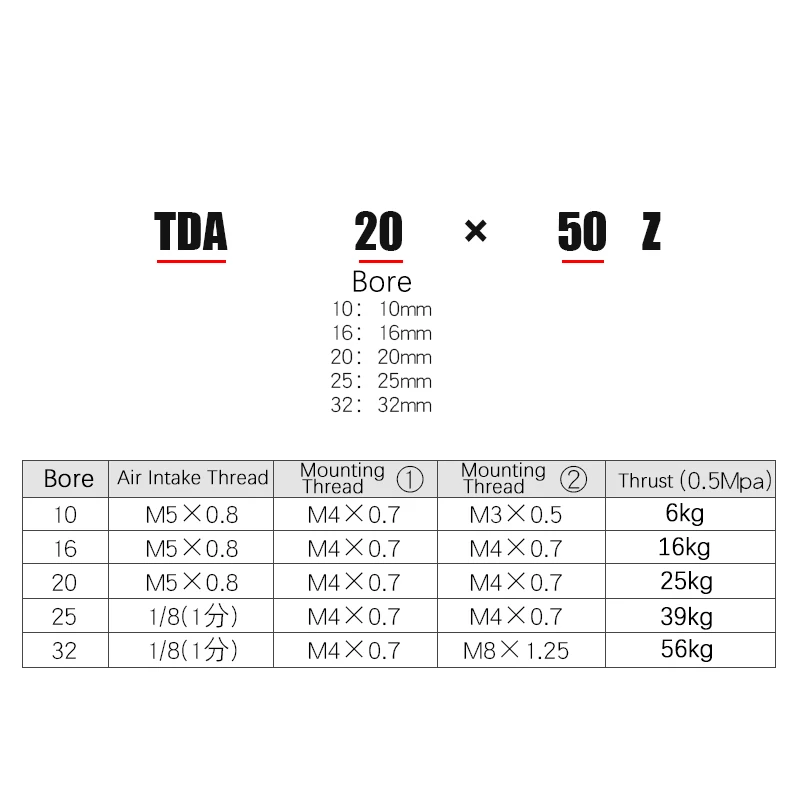 TDA Double Shaft Double Rod Cylinder Small Pneumatic TDA High Thrust TN10/16/20/25/32-15X50X70X100S