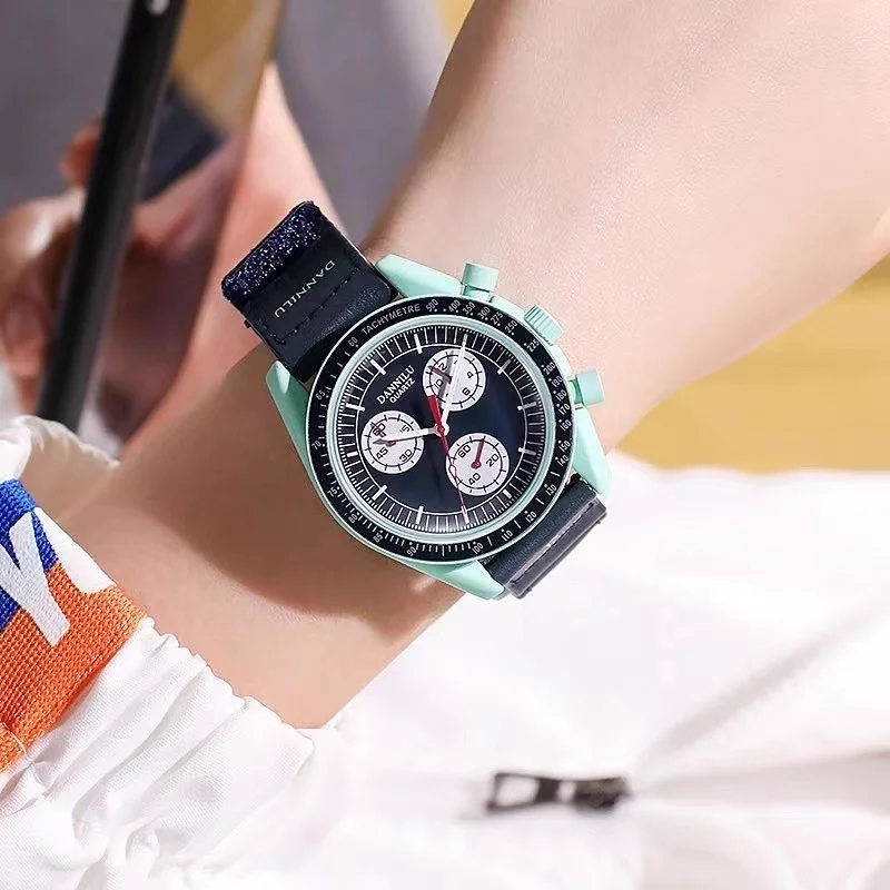 2025 nuevo par Moon Mission reloj cronógrafo de cuarzo de 6 manecillas-esfera luminosa resistente al agua correa de gratis