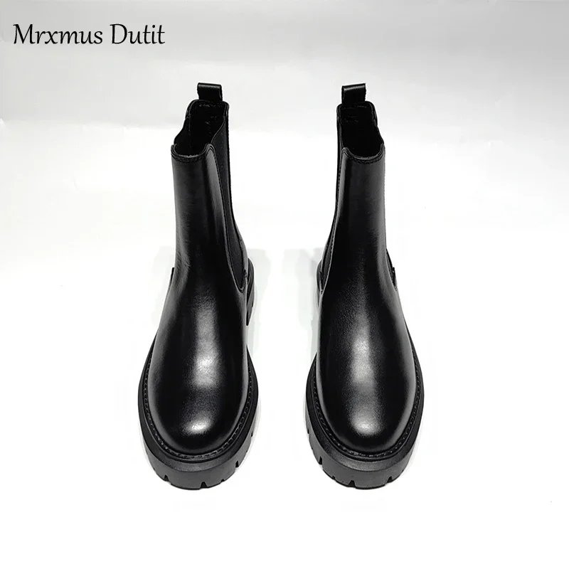 Mrxmus Dutit 2024 Autumn New Fashion Women England Style Genuine Leather Thick Sole Boots Solid Simple Chelsea Shoes Female