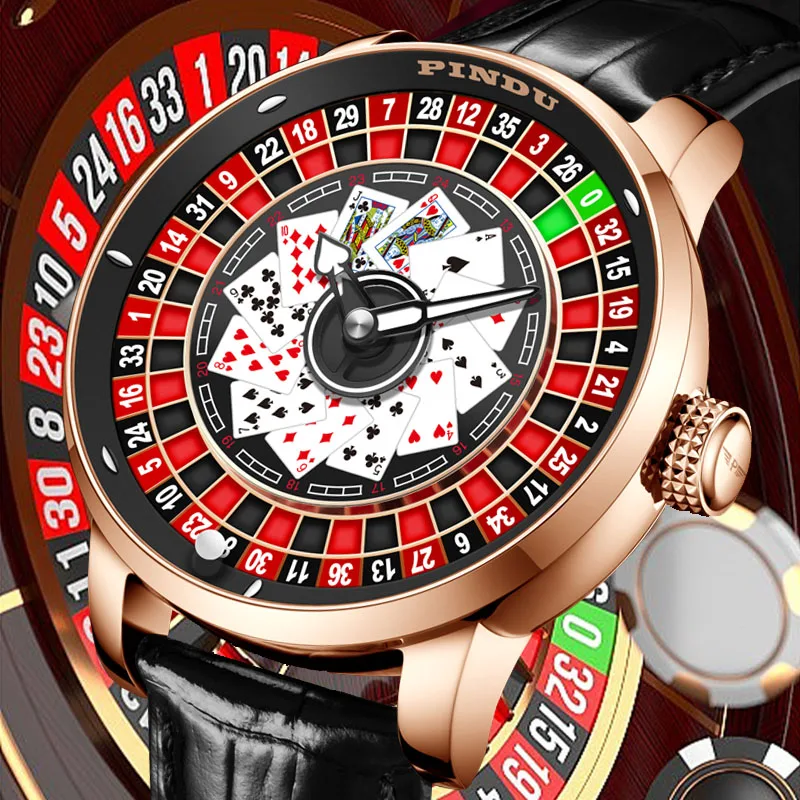 Unique Design PINDU NH35 Men Mechanical Watch Rotating Roulette Poker Theme Spades Luminous Personalized Pointer Automatic Watch