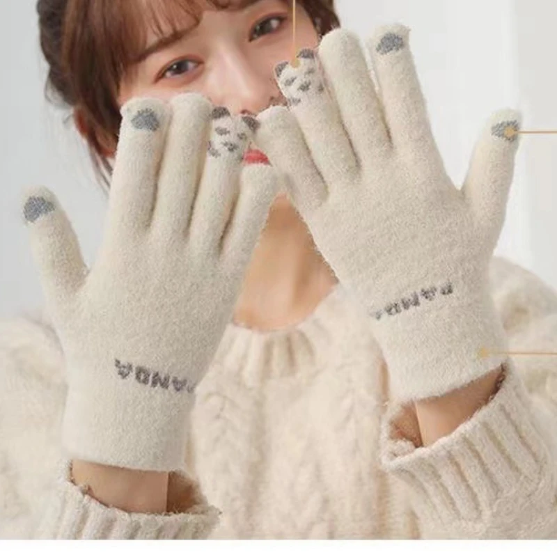 Перчатки для набора текста, теплые плюшевые зимние женские перчатки для катания на велосипеде с сенсорным экраном, кончики пальцев, нескользящие эластичные уличные перчатки