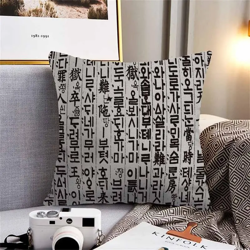 Throw Pillow Covers Korean Hangul Pattern South Korea's Raw Hangeul Characters Superior Formative Beauty and of The Ancient Pill