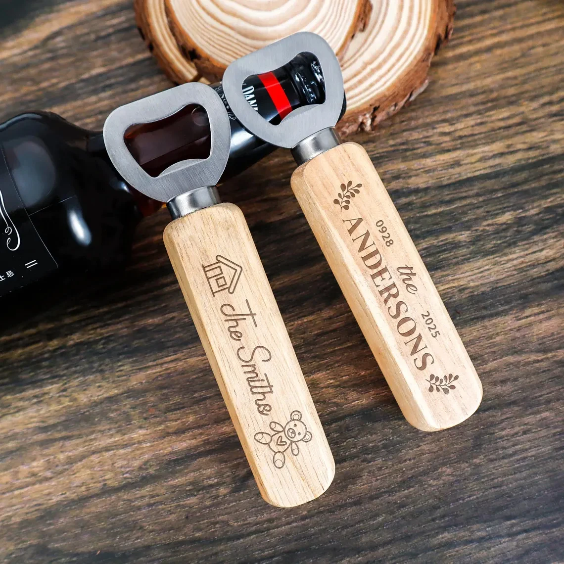 

30 шт. персонализированная открывалка для бутылок с деревянной ручкой, свадебные сувениры для гостей, высококачественная деревянная открывалка на заказ в подарок на свадьбу