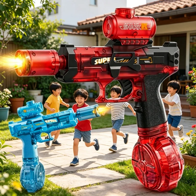Led Simulated Firing Children Electric Water Guns Continuous Shooting Automatic Water Blasters Summer Outdoor Pool Toys for Kids