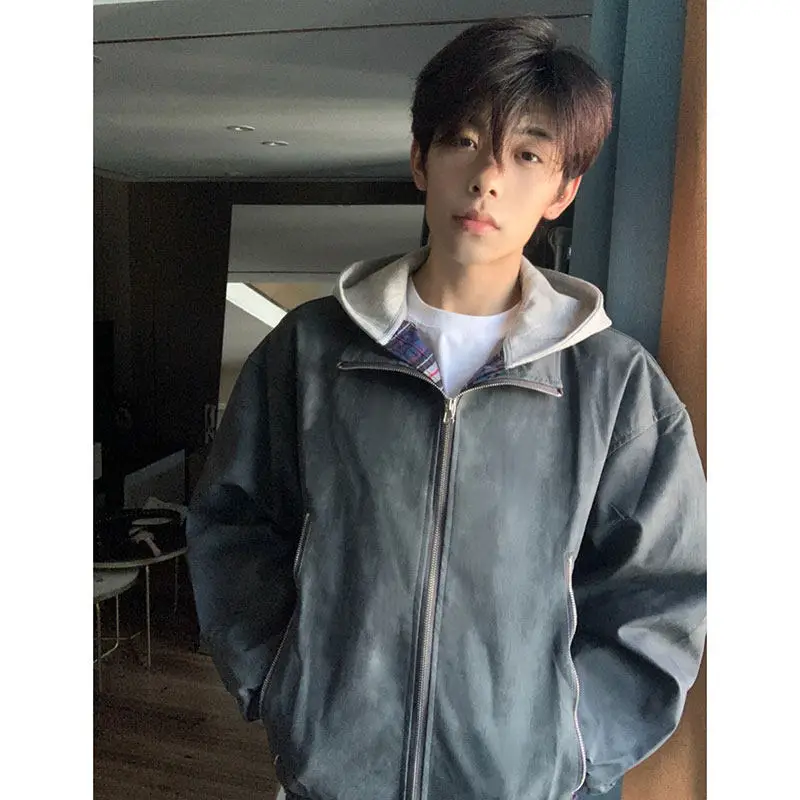 Jaket Kulit Browan Pria Kerah Sli Flight Warna Coklat Pakaian Luar Musim Gugur Gaya High Street Pakaian Motor Tren Remaja