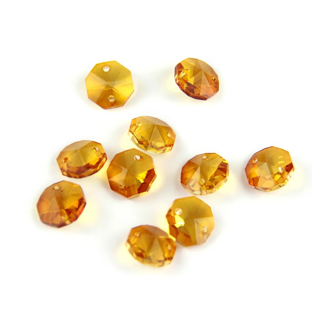 Amber 14mm Octagon Beads In 1 Hole/2 Holes Cut&Faceted Glass Strand Garland Curtain Beads