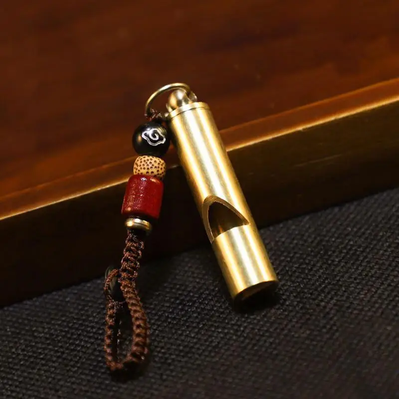 Loud Whistles For Adults Gold Brass Loud Safety Whistles Auspicious Car Keychains Pendant Multifunctional Outdoor Survival Tool