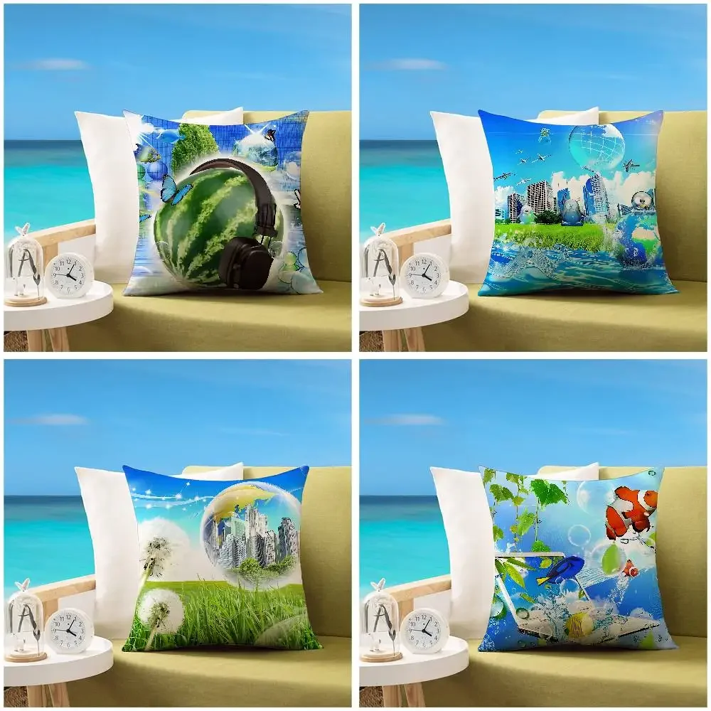 Frutiger Aero Art Pillow Case Sofa And Living Room Decorative Cushion Covers Dust-proof And Mite-proof Invisible Zipper
