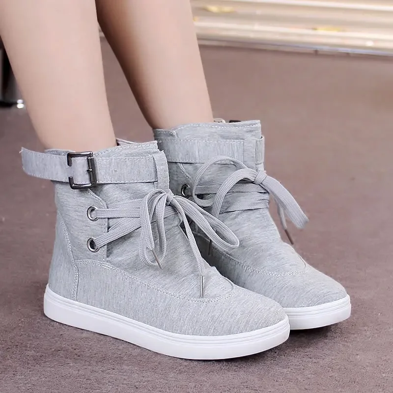 Women Ankle Boots Vintage Metal Buckle Strap Casual Shoes Women\'s Retro Cotton Sneakers Female Plus Size Flat Shoes botte femme