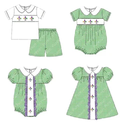 mardi gras suit boys girls carnival costume green short sleeve romper custom summer milk silk