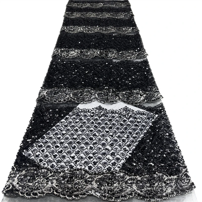 New Style African Nigerian 3D Embroidery Tulle Sequins Lace Fabric 2026 High Quality French Beaded Mesh Lace Fabric Prom Dress 6